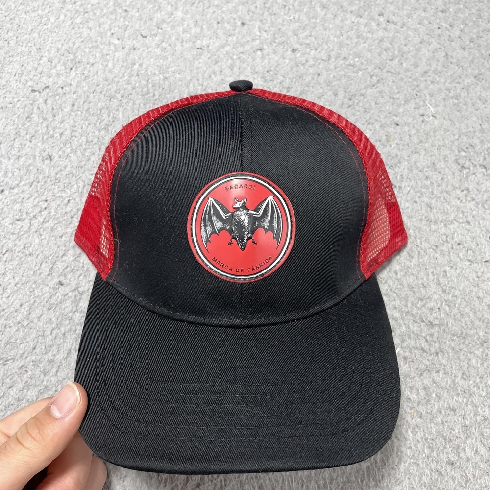 Bacardi Hat Cap Snap Back One Size Mens Black Red Trucker Rum Beer Logo